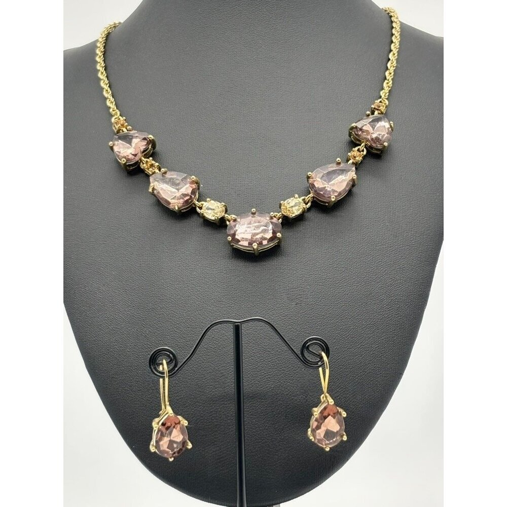 Avon Faux Smoky Topaz Bold Chunky Crystal Necklace and Earrings Set, Marked "NR"